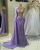 2023 년 4 월 Aso Ebi Lilac Mermaid Prom Dress Crystals 구슬로 된 섹시한 저녁 형식 파티 두 번째 리셉션 생일 약혼 가운 드레스 Robe de Soiree ZJ590