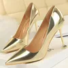 Kleid Schuhe Frauen Sexy 9,5 cm Dünne High Heels Pumps Büro Dame Patent Leder Gold Silber Stiletto Scarpins Prom hochzeit SchuheKleid