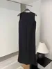 Vestidos casuais preto 2023 outono em torno do pescoço sem mangas simples longo colete lateral fenda vestido de fundo feminino ocasião formal