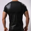 Homens Camisetas Roupas Sexy Para Homem De Couro Falso Manga Curta Camisetas Tops Sexo Homens Apertados Preto Pijamas Gay Wear Camisetas