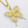 Collares colgantes Hip Hop Real Gold Color Latón y Bling Zircon Butterfly Charm Necklace