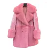 Women's Fur Fashionable Stitching Long Sleeve Faux Coat Female 2023 Winter Mink Warm Mid-Length Trend Sequins Thickened Women