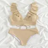 Kadınlar Seksi Bikini fırfır v Boyun Kadınlar İçin İki Parçalı Mayolar, Yüksek Bel Yeteneği Takım Takımları Kadınlar Bikini Set Bayanlar Mayo Kayısı