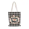 Aufbewahrungstaschen Halloween Frauen Leinwand Tragetasche Mädchen Wiederverwendbare Shopper Plaid Faltbare Ecobag Kürbis Student Book Handtaschen