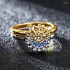 Anillos de boda 2023 en Summe Pareja Celestial Azul Luna brillante y anillo de sol para mujeres Joyería de compromiso de banda de dedo apilable