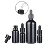 Bouteilles d'huile essentielle en verre noir mat Flacon compte-gouttes avec bouchon en aluminium anodisé brillant 5 ml 10 ml 15 ml 30 ml 50 ml 100 ml Fqumd