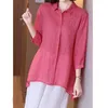 Женские футболки, простая повседневная женская однотонная блузка с рукавами 3/4, летняя одежда, элегантная универсальная длинная рубашка с воротником поло