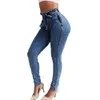 Jeans pour femmes Taille haute Femme pour femmes Y2K Slim Stretch Denim Bodycon Tassel Ceinture Bandage Skinny Push Up Femme Ropa Mujer marque en gros