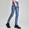 Herrbyxor Herrläderbyxor Skinny Fit Stretch Fashion Pu Leather Trousers Party Dance Pants Thin Streetwear 231121