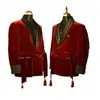 Herren-Trainingsanzüge, Winter, schwarzer Samt, Herren-Rauchermantel, rote lange Jacke, Bräutigam, Party, Abschlussball, Mantel, Geschäftskleidung, nur 1 Blazer mit Gürtel 231122