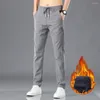 Pantalones para hombres Moda Hombres Transpirable Casual Recto Invierno Forro de felpa Dstring Trabajo Largo Anticongelante