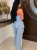 Dames Jumpsuits Rompertjes Sibybo Tassel Hollow Out Overalls voor dames Bezaaid Diamond Strapless Backless Jeans Street Fashion Trend Jumpsuite Femme 231121