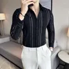 Męskie koszule Camisas de Hombre Business Formalne noszenie pasiastki z długim rękawem dla mężczyzn odzieży Slim Fit Bluzka Tuxedo Homme 4xl