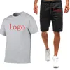 Herrdräkter logotypanpassning 2023 Men's Casual Fashionable Print 2 st. Svett shorts ärm t-shirts sportkläder träning