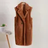 Damen Pelz Kunstpelz Luxusmarke Runway Fashion Lange Teddybär Gilet Pelzweste Mantel Frauen Winter Warm Übergroße ärmellose Kunstpelzjacke Weste 231121