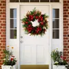 Grande couronne de fleurs décoratives pour porte d'entrée de noël, rouge d'hiver, 19.7 pouces, signe de bienvenue en plein air pour chien de vacances