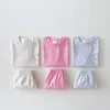 Clothing Sets Korean Clothes for Baby Girl Clothing Sets Boutique Outfits Summer Heart Print Basic T shirts SweatshirtShorts Set 1-3yrs 230422