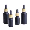 Matte Black Glass e liquid Essential Oil Perfume Bottle with Reagent Pipette Dropper and Wood Grain Cap 10/30ml Phfhm