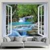 Tapestries Forest Waterfall Landscape Tapestry Outdoor Garden Poster Nature Tropical Greenery Simple Modern Style Wall Hanging Wall Screen 231122