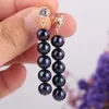 Kolczyki Dangle 7-8 mm Naturalne czarne perły kolczyki 18K ucha Wedding Wesder Women Classic Hook Biżuteria