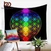 BeddingOutlet Hippie-Chakra-Wandbehang, Zen-Thema, Strandmatte, bunter Wandteppich, Blume des Lebens, Tapisserie, Regenbogen-Blätter, T20062974