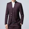 Herrdräkter kostym 3 -stycken set smal fit jacka byxor Väst bröllop bankett manlig stand collar solid color affär casual blazer coat