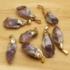 Pendant Necklaces Natural Raw Ore Amethyst Irregular Gold Plated Necklace Healing Reiki Charms DIY Jewelry Accessories Gift Wholesale 8Pcs