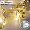 Cordas Festa de Casamento Dourada Pequenas Folhas Luz de Fada Bateria Powerd Led Fio de Cobre Luzes de Corda para Casa DIY Decoração de Natal