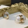 Ryggar örhängen magnetisk söt öronklipp runda pärlpärl vintage stud minimalistiska smycken gåvor till kvinnor flickor