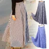 Skirts Plaid Long Skirts Women Bohemian Skirts Sexy High Waist Maxi Long Dress Casual Elastic Ladies A-line Skirts Women's Skirts Robe 230421