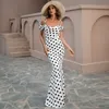 Prom Dresses 2023 Off Shoulder Beach Skirt Women's Beach Vacation Bohemian Polka Dotted Long Dresses Summer M01082