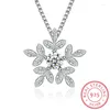 Pendants 925 Sterling Silver Necklace CZ Zirconia Snowflake Pendant Neckace For Women Gift 45cm Chain Choker Collares Kolye S-N142