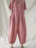 Kvinnors jumpsuits rompers överdimensionerade mode sommarkvinnor pläd hög midja casual fotled längd bomull jumpsuits korea lösa damer kvinnor röd jumpsuit 230422