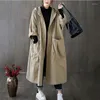 Trench da donna Cappotto primavera autunno Donna Cappotto lungo ampio con tasca larga Giacca a vento con cappuccio Pendolare Casual Parker Soprabito