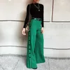 Pantaloni da donna Lemongor 2023 Primavera Autunno femminile elegante gamba larga H-Line tinta unita moda pulsante verde pantaloni a vita alta per le donne