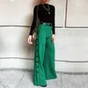 Kvinnors byxor Lemongor 2023 Spring Autumn Female Stylish Wide Leg H-Line Solid Color Fashion Green Button High midjebyxor för kvinnor