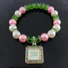 Strand Greek Sorority and Sister Society Emamel Charm Pendant Pink Green White Pärlor Personligt armband