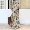 Ethnic Clothing 2023 Cotton And Linen Abaya Print Lapels Long Sleeve Slip Pocket Shirt Muslim Woman Dress Simple Loose Casual Llong Dresses