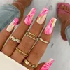 False Nails French Ballet With Gold Foil Glitter Designs Wearable Long Coffin Ballerina Press On Fake Full Cover Nail Tips