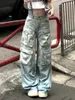 Women's Jeans Large Size Street Washed Multi Pocket Women American Loose Straight Slim Wide Leg Drop Pants Y2k Casual Mopping