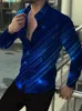 Mäns casual skjortor 2023 Formell festskjorta högkvalitativ material pläd lapel blå lila röd utomhus street modedesigner stil