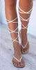 Sandaler Summer Knee High Boots Leather Fashion Flat Sexig öppen tå Cross-bundna Casual Dress Shoes Woman Gladiator