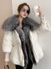 Piumino da donna Parka ANNSIRGRA Giacca invernale Piumino d'anatra bianco Cappotti di vera pelliccia da donna Collo di pelliccia vera super grande con maniche in maglia Moda 231122