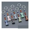 Keychains & Lanyards Colorf Carving Engraved Bone Key Rings 7 Colors Chakra Beads Chains Stone Charms Keychains Healing Crystal Keyrin Dhma1