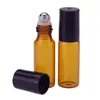 3 ml 5 ml Amber Glass Roll On Bottle Travel Essential Oil Parfymflaska med rostfritt stålbollar OAMXM