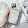 Luxuriöse Bling Glitzer Dream Conch Shell Marmor Hülle für iPhone 13 14 11 12 15 Pro Max XS XR X 8 großes Fenster Objektiv Bumper Rückseite stoßfest Anti-Drop