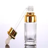 Bottiglie di profumo di olio essenziale di vetro trasparente Bottiglie di pipetta di reagente liquido Contagocce per aromaterapia Tappo in argento placcato oro 20-30-50ml Chi Bqgt