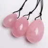 Oggetti decorativi Figurine Uova di giada forate Quarzo rosa naturale Uovo Yoni per esercizi di Kegel Sfera di cristallo vaginale Ben Wa Bal272H