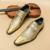 Dress Shoes Gold for Men Wedding Loafers Pointed Toe Fish Scale Pattern Buckle Strap Silver with Size 3945 231121