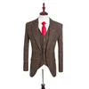 Men's Suits & Blazers Wool Brown Classic Tweed Custom Made Men Suit Retro Gentleman Style Groom Tuxedos Wedding For 3 Piece